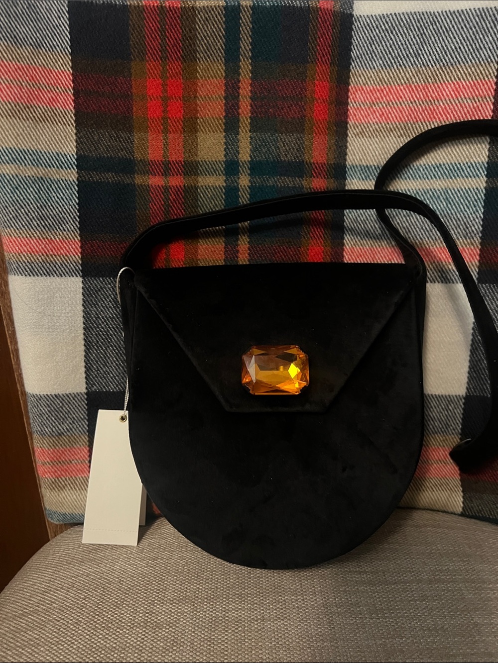 Tory Burch Black Velvet Crossbody Bag with Gem Accent